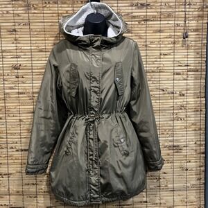 Madden NYC Women Olive Green Sherpa Lined‎ Hooded Parka Jacket M